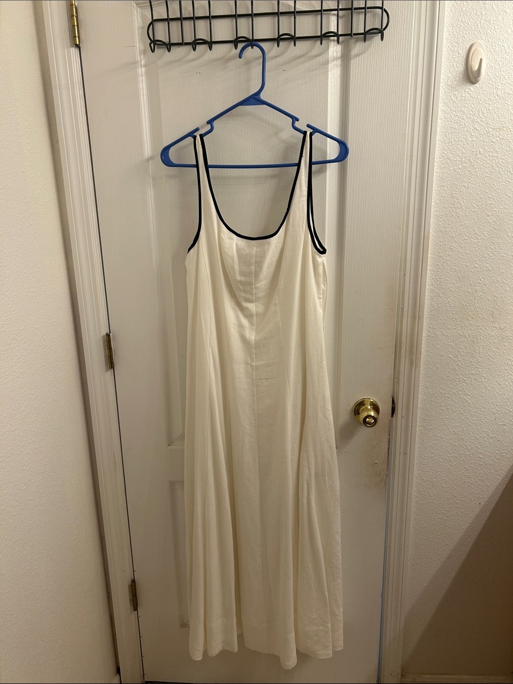 Zara linen Cream Maxi Slip Dress with Black Trim